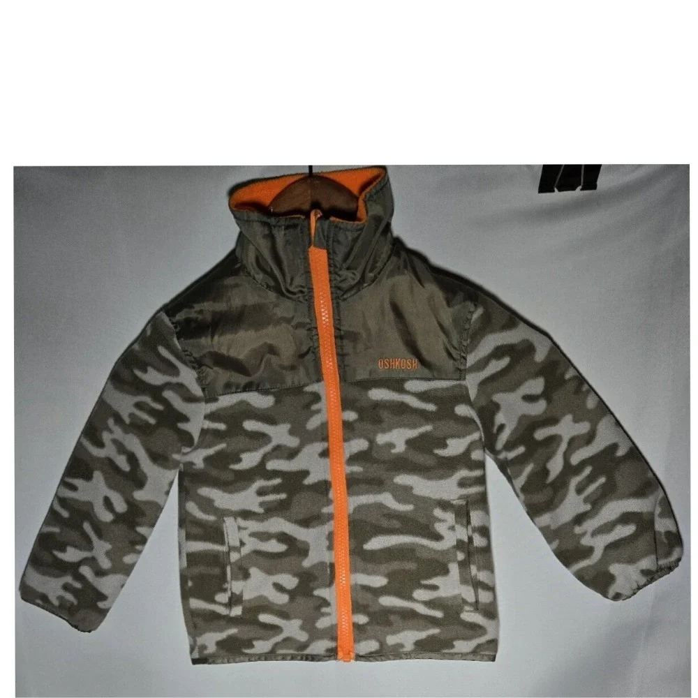 OshKosh Reversible Fleece jacket US Children 3T ‎ Camo & Hunter  READ